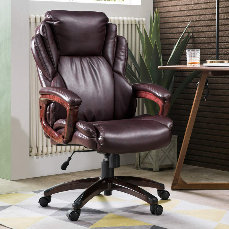 Albaugh Modern Comfort Modee Vegan Leather High Back Executive Office Chair BIFMA Compliant Silver Brown